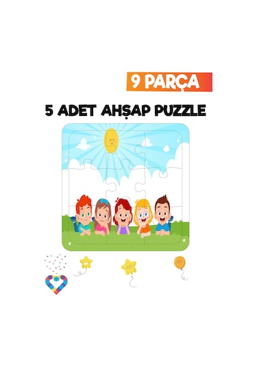 Ahşap Çocuk Puzzle 9 Parça 5 Adet-2