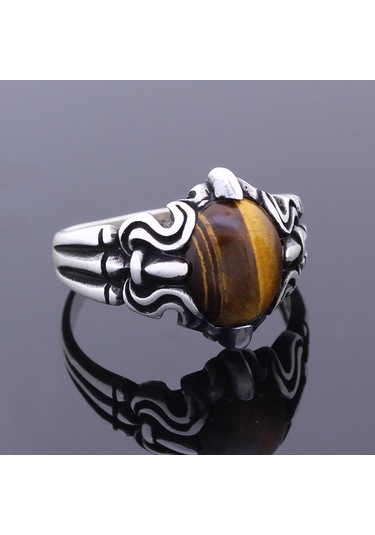 Gümüş Kaplan Gözü Taşlı Erkek Yüzük (506235008)