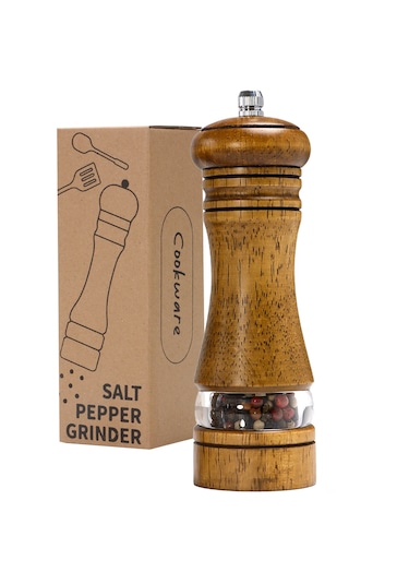 Akrilik Bölmeli Ahşap Baharat Tuz Öğütücü 16cm 2'li Set Baharat