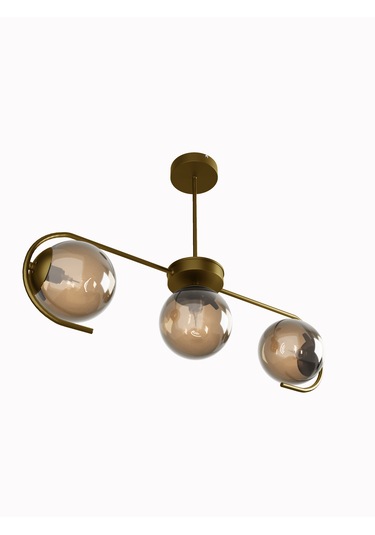 Ayza Modern Eskitme Metal Gövdeli 3'lü Bal Rengi Cam Küre Avize