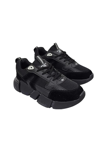 Kadın Ortopedik Tabanlı File Detaylı Sneaker Spor Ayakkabı Siyah