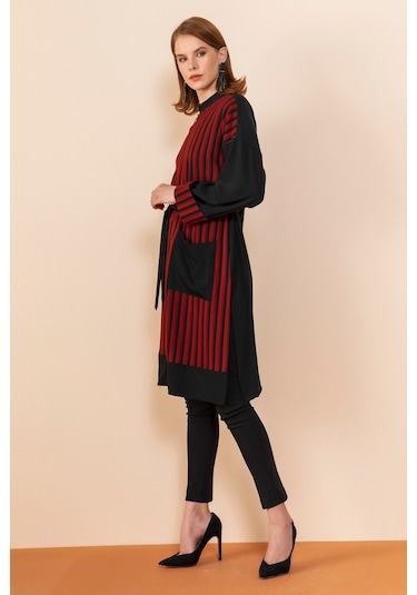 Serpil Exclusive Çizgili Modern Tunik Şık Ve Zarif Tasarım Siyah-kiremit