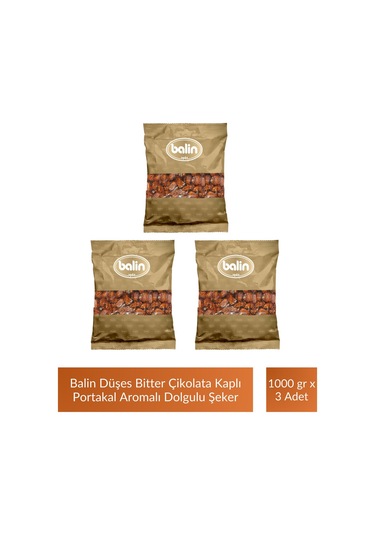 Balin Düşes Çikolata Kaplı Portakal Aromalı Sert Şeker 1000 Gr X 3 Adet