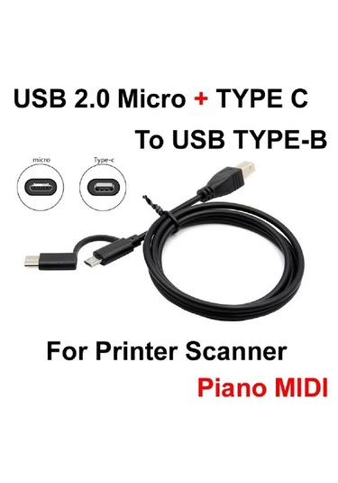 Type C + Micro Usb Yazıcı Printer Piyano Midi Bağlantı Kablosu