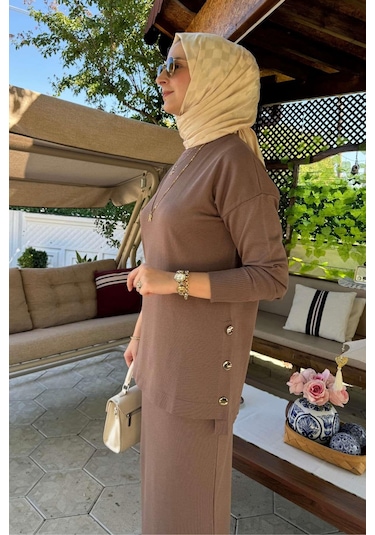 Sezen Triko Takım Sütlü Kahve Çok Renkli