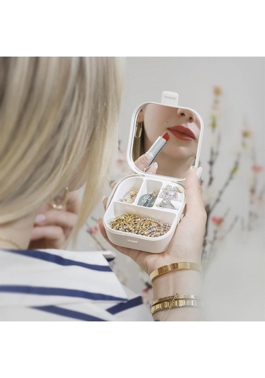 Origa Seyahat Boy Aynalı Takı Organizer Kutusu Mücevher Aksesuar Çantası Yüzük Küpe Düzenleyici