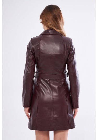 Derinss Dka2373 Hakiki Deri Kadın Bordo Pardesü 001