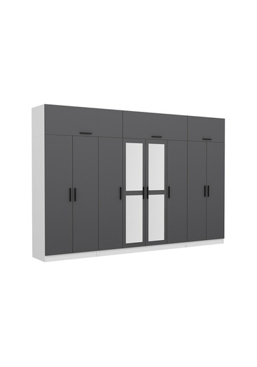 Minar Kale 8 Kapaklı 2 Aynalı 2 Ç Dolap Ve Yüklük Beyaz Antrasit 255cm Çok Renkli