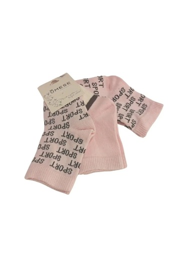 Kız Bebek Pembe Asorti Yazı Detaylı Pamuklu Mevsimlik 3'lü Set Soket Çorap Pembe
