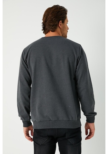 MMetalic Basic Bisiklet Yaka Erkek Sweatshirt Antrasit