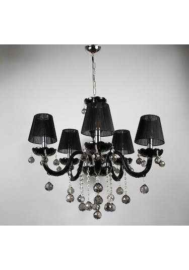 Avize Siyah Salon Oturma Misafir Yatak Odası 5 Li Cam Kol 10'lu Siyah