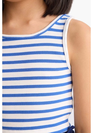 DeFacto Kız Çocuk Bisiklet Yaka Çizgili Atlet Z7814A625HSBE124 Mavi