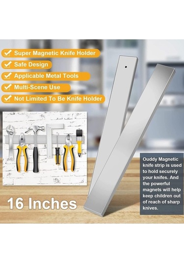 Pazly 16 Paslanmaz Çelik Manyetik Bıçak Tutucu, Mutfak Bıçak Şerit Bloğu, Duvar Montajlı Gümüş