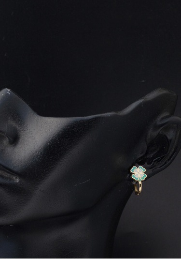 Bilezikci Su Yeşili Yonca Çocuk Küpesi 14 Ayar Sarı Altın