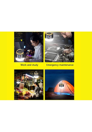 G-300W Kamp Lambası Solar Güneş Enerjili Led Şarjlı El Feneri Siyah