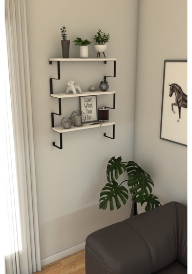 Metal Ayaklı Duvar Rafı, 3 Katlı Duvar Rafı, Kitaplık, Saksılık, Banyo, Mutfak, Salon, 60 70 15 Cm Beyaz