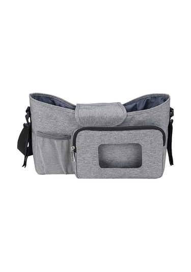 Padalink Bebek Arabası Organizer Çantası - Isı Saklama Bardaklık Ve Islak Mendil Çekme Fonksiyonu İle Çok Bölmeli Mavi Anne Çantası Gri