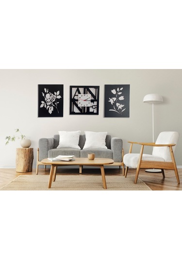 3 Lü Set Duvar Saati Beyaz - Siyah