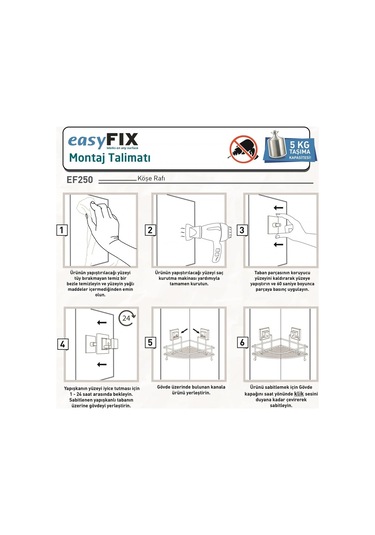 Easyfix Yapışkanlı Banyo Rafı Şampuanlık Kancalı Köşe Rafı Siyah Siyah