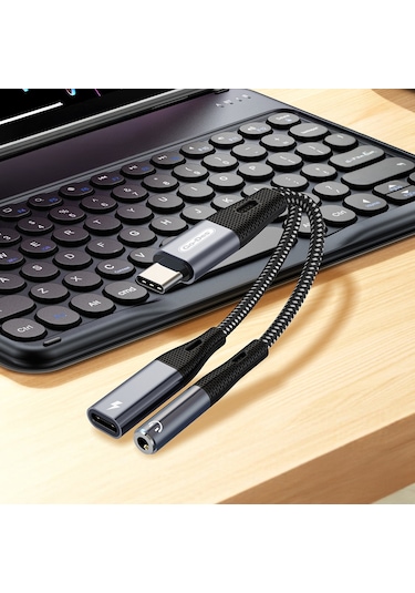 Go Des Gd-uc162 3.5mm Jack Girişli Type-c 2in1 Şarj Ve Ses Kablosu Siyah