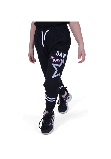 Fyk Kids All Day Yazı Baskılı Kız Çocuk Eşofman Altı Siyah