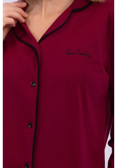 Pierre Cardin 7717 Gömlek Model Kadın Pijama Takım Bordo