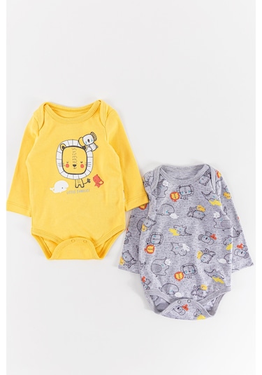 Figürlü 2'li Erkek Bebek Çıt Çıtlı Body Zıbın Takımı 001
