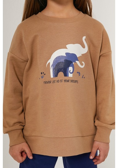 Rolypoly Never Let Go Your Dreams Kahverengi Kız Çocuk Eşofman Takımı Vizon