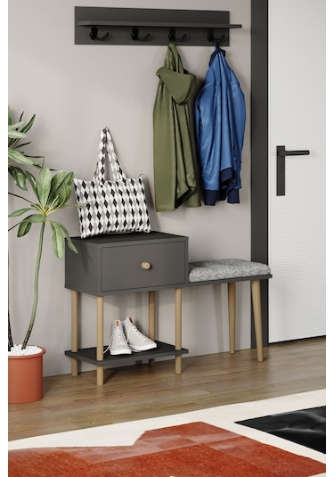 Puflu Ayakkabılık Düşer Kapaklı Ayakkabılık Raflı Ayakkabılık Iki Raflı-antrasit Antrasit