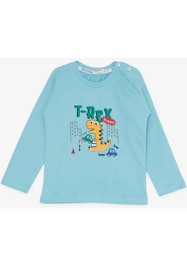 Erkek Bebek Dinazor Baskılı Eşofman Takım-13390-turkuaz Turkuaz