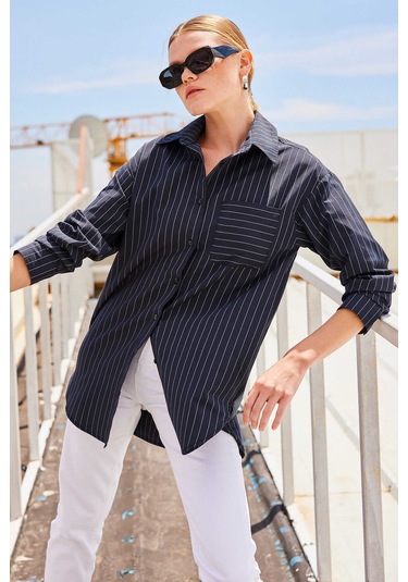 Gabria Tek Cep Arkası Uzun Gömlek Siyah