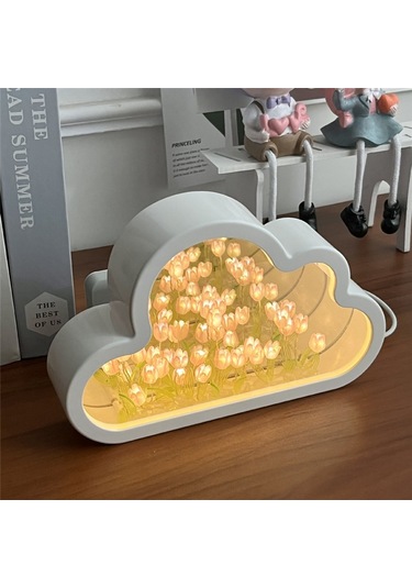 Xurunkeji Bulut Lale Lambası, Kendin Yap Lale Gece Lambası, Bulut Lale Aynalı Gece Lambası, Lale Led Masa Lambaları, Masa Lambası-pembe Pembe