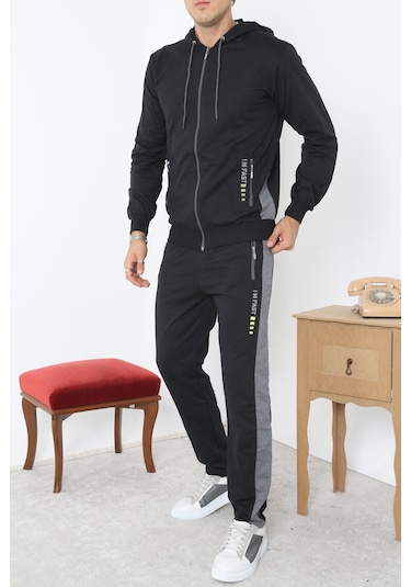 Pants Fermuarlı Kapşonlu Eşofman Takım - Siyah Siyah