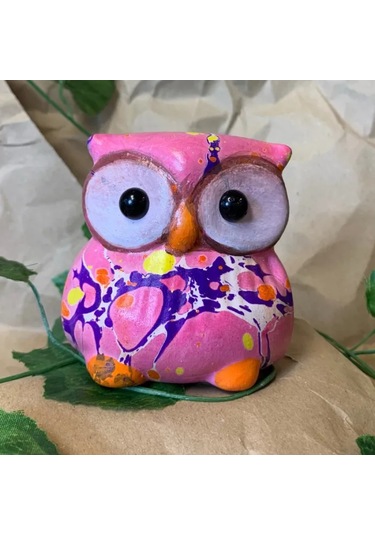 Uretti - Şebnem 6913 - 0053 El Yapımı Ebrulu Seramik Minik Baykuş Biblo - Pembe