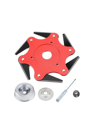 Xiyyadms Dayanıklı Mangan Çelik Ot Kesici Bıçağı - Altı Yaprak Döner Disk + Dörtlü Aksesuar Seti, Verimli Bahçe Bakımı İçin Kolay Kurulumlu