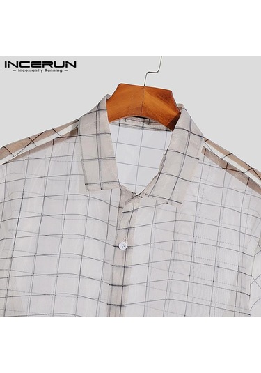 İncerun Yaz Erkek See Through Bol Kısa Kollu Ekose Gömlek Beyaz
