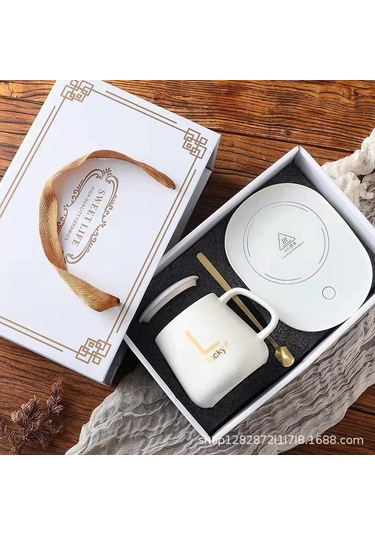 Dofolink Usb Isıtmalı Seramik Mug Seti - Sabit Sıcaklık Su Bardağı, Taşınabilir Hediyelik Set Beyaz