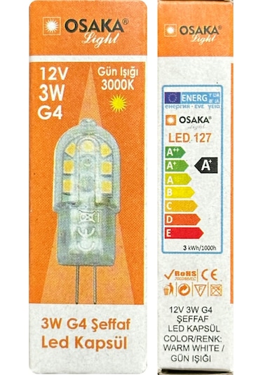 5 Adet Osaka 12volt 3w Sarı Işık 3000k G4 Duylu Led Kapsül Ampul