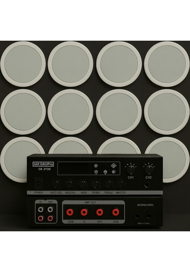 Luxury, 12 Adet Hoparlör 1 Adet Anfi, Asma Tavan Ses Sistemi, Alçıpan Tavan Ses Sistemi, Mağaza Ses Sistemi 16cm