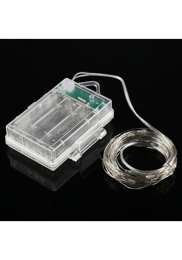 Sones 5m Gümüş Bakır Tel Işık Dizisi, 50 Led 3 X Aa Pil Kutulu Peri Lambası Uzaktan Kumandalı Dekoratif Işık, Dc 5v Diğer