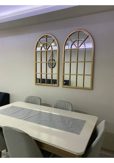 Pencere Model Ayna Duvar Aynası Salon Aynası Dressuar Aynası Gold 103 X 70 Gold