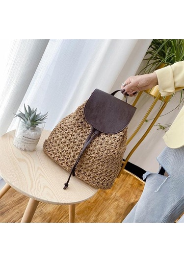 Kahverengi Yogodlns Yeni Kadın Sırt Çantası Tığ Işi Kağıt Halat Örgülü Ipli Kadın Hasır Sırt Çantası Yaz Seyahat Gezisi Bayanlar Dokuma Sırt Çantası Kahverengi