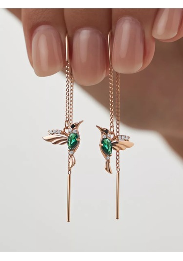 Marıola Uzun Sürgülü Küpeler Altın Kaplama Gümüş 925 Kuşlar 251889332 Altın