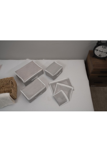Adarya Home 6'lı Valiz Düzenleyici Set - Çizgili-filesiz Gri - Beyaz