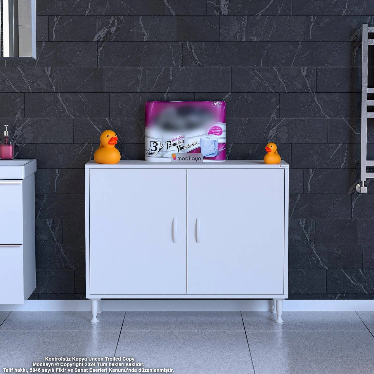 Efil Dolap Dar Alanlar İçin Çok Amaçlı Dolap 2 Kapaklı 2 Göz Raf Dolap 100x75x32,5 Cm Beyaz