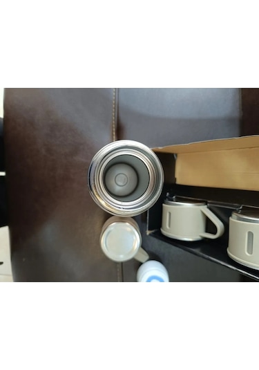 Paslanmaz Çelik Vacuum Termos 3 Bardaklı Siyah 500ml Termos Seti Siyah