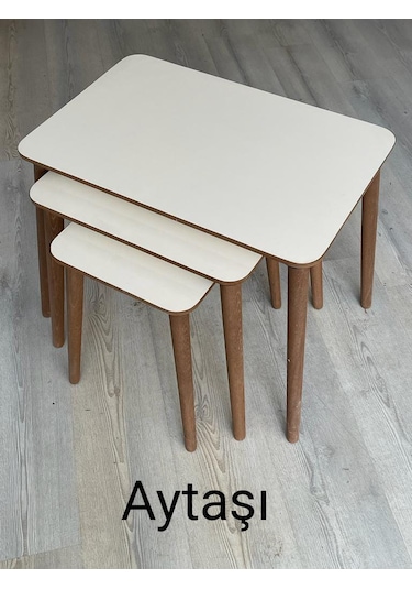 Modern Ahşap Zigon Sehpa Takımı Aytaşı Ekruh