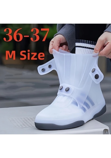 Xuweiwei Beyaz Xl 40-41 Su Geçirmez Yıkabilir Çift Tonlu Non-slip Bot Kılıfları Düğmeli Kapama Beyaz