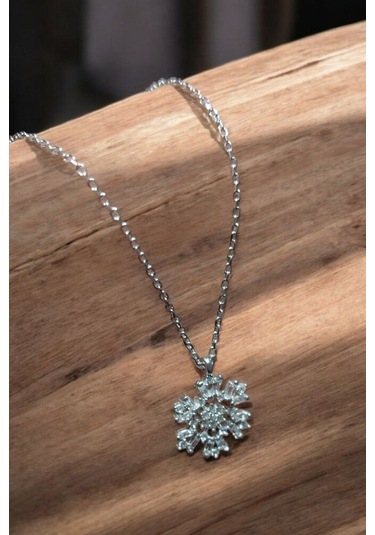 Modagümüşevi 925 Ayar Gümüş Baget Taşlı Kar Tanesi Kolye, Gümüş Kadın Kolye, Kar Tanesi Kolye