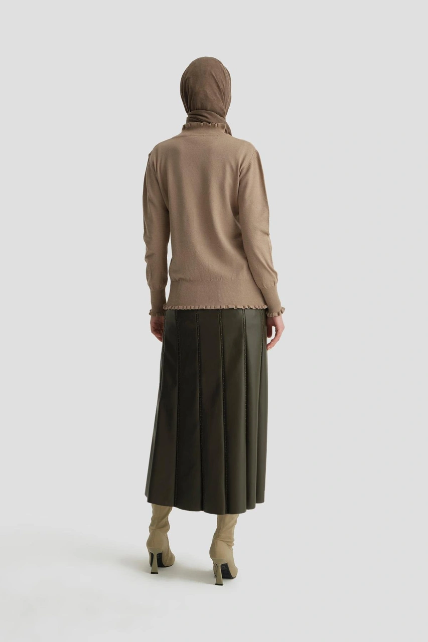 Armine Fırfır Detaylı Kazak 25kd7007 Vizon Vizon